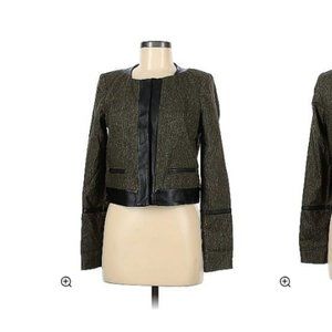 Cynthia Steffe Dark green knit jacket with faux leather trim and detail - Size 8